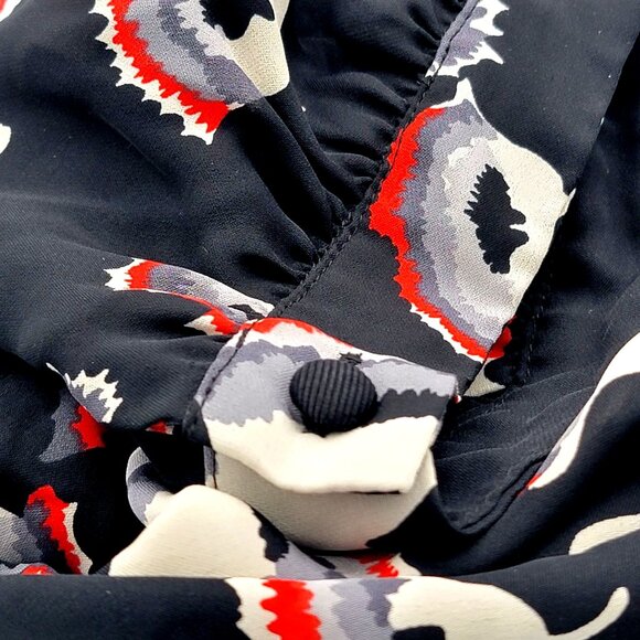 VTG Milly Silk Of New York Black Floral Print Button-Up Tunic Top Size 6 - Picture 10 of 14